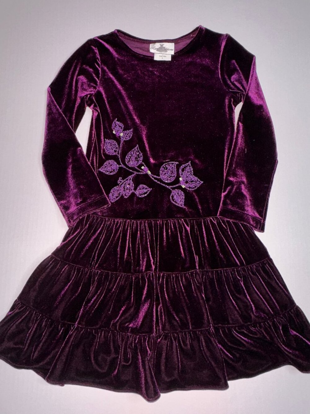Rare Editions Girls Dress Long Sleeve Purple Velour Winter Holiday Size 6 #719